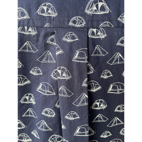 Eddie Bauer Shirt Mens XL Button Up Blue Short Sleeve Camp Tent All Over Print - Picture 8 of 8